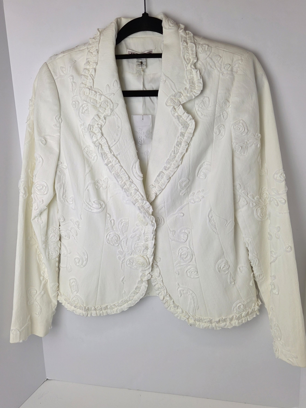 Cream Ruffle-Edge Embroidered Blazer 8P - Picture 1 of 13